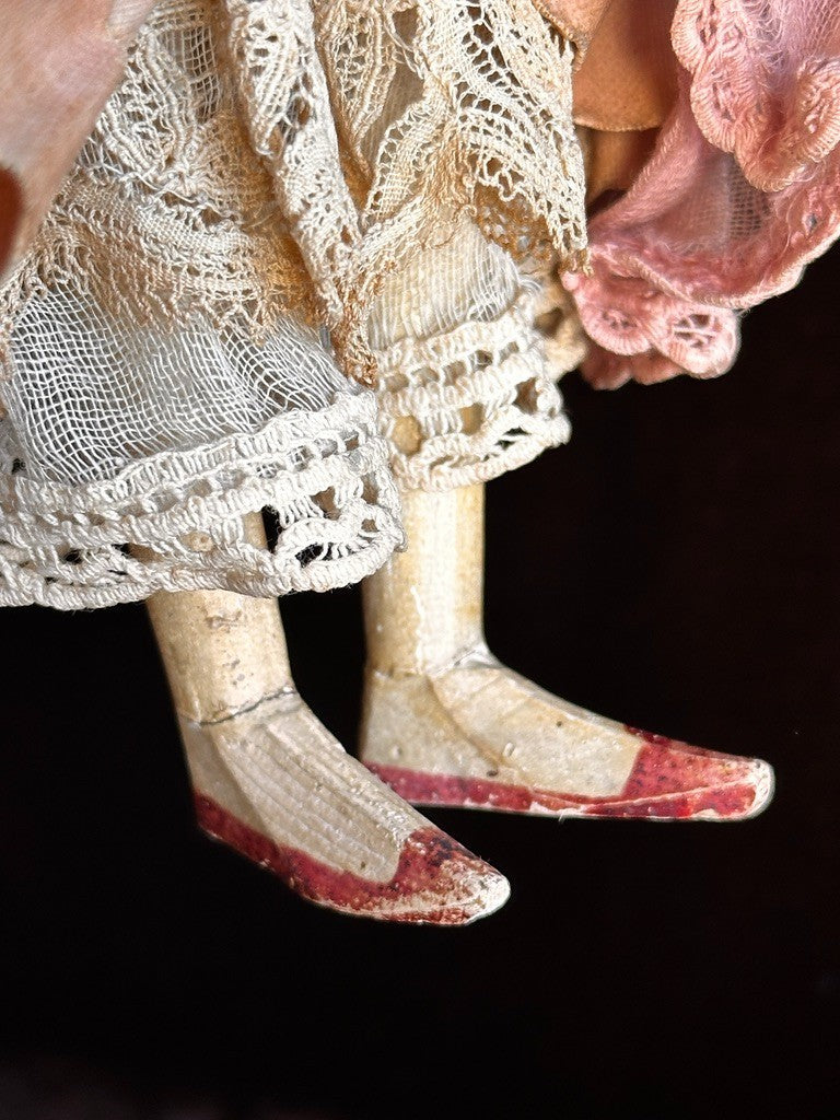 Antique German 13” Papier Mache Milliner’s Model Doll with Bun