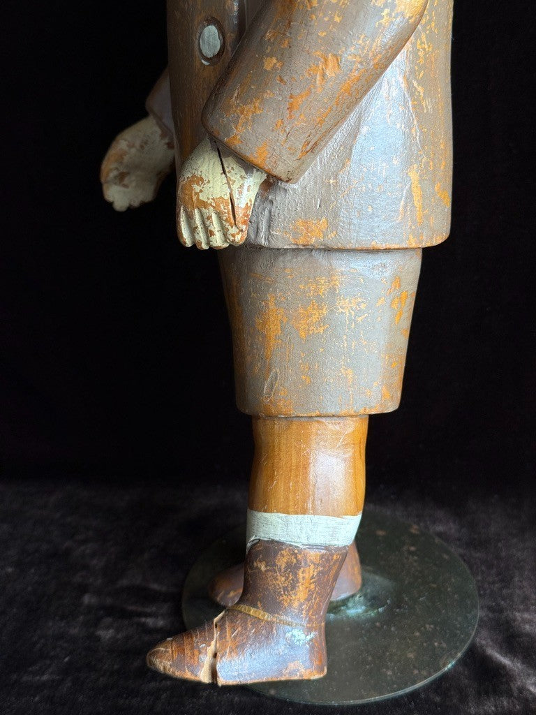 Vintage European 18” Folk Art Wood Carved Figurine of Boy Doll