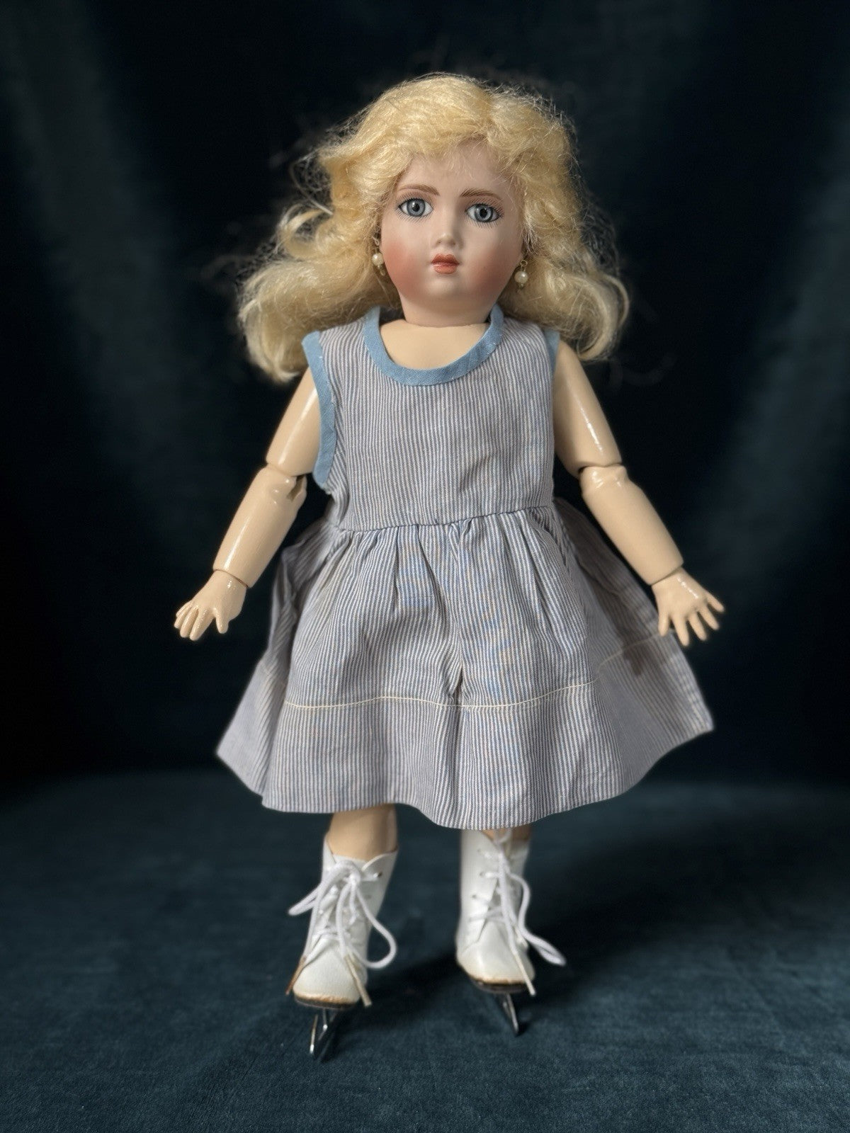 Porcelain/Composition 11” Reproduction of Antique French Bleuette Doll Skater