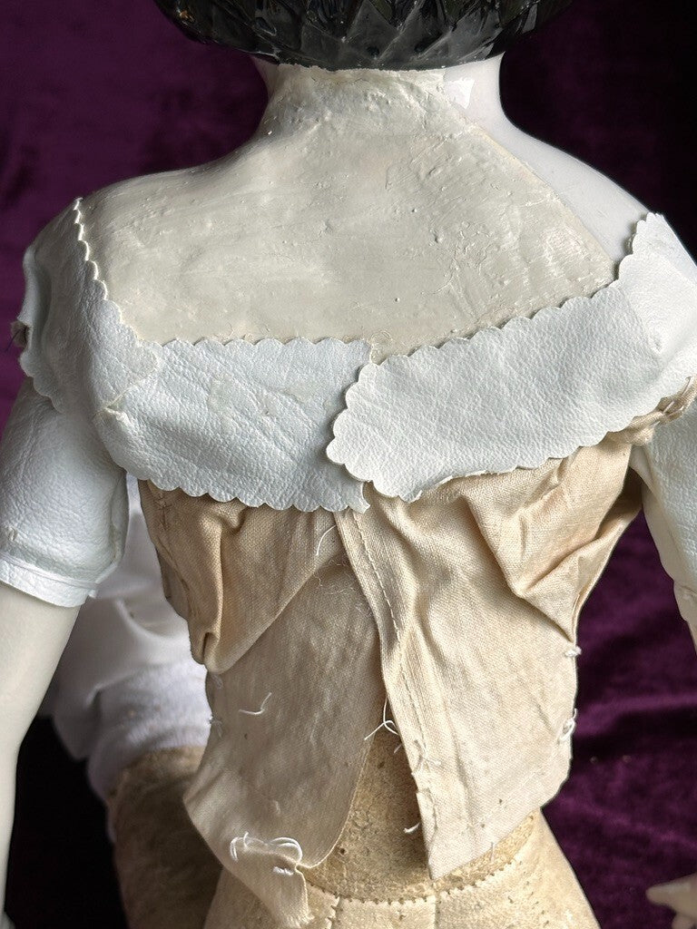 Rare Antique German 20.5” Alice Hairdo Headband and Snood China Head Doll