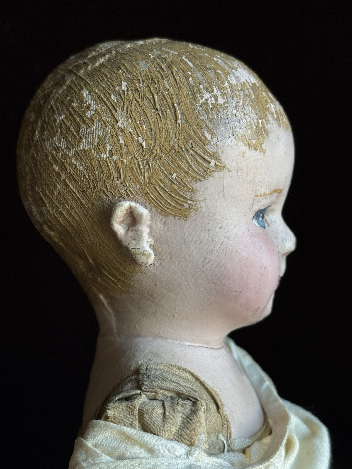 Antique American Martha Chase 15.5” Oil Painted Cloth Baby Doll