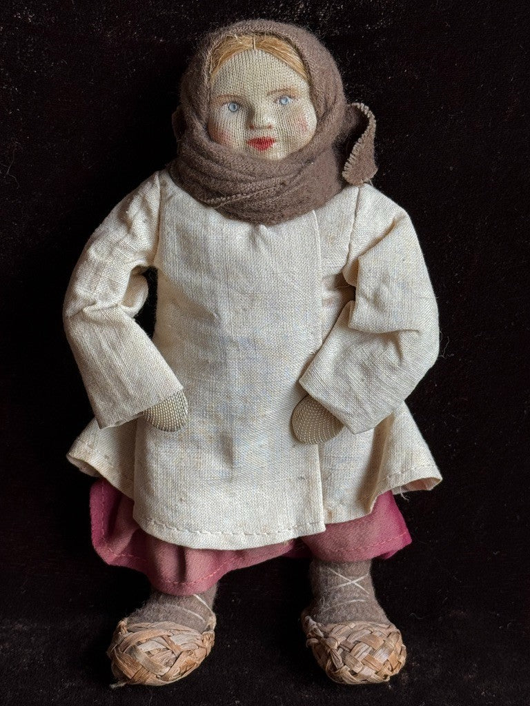 Lot of 4 Antique USSR 7” Cloth Stockinette Russian Dolls
