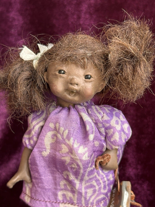 OOAK Miniature Handmade Elizabeth Cooper Polymer Clay Cloth African Girl Doll