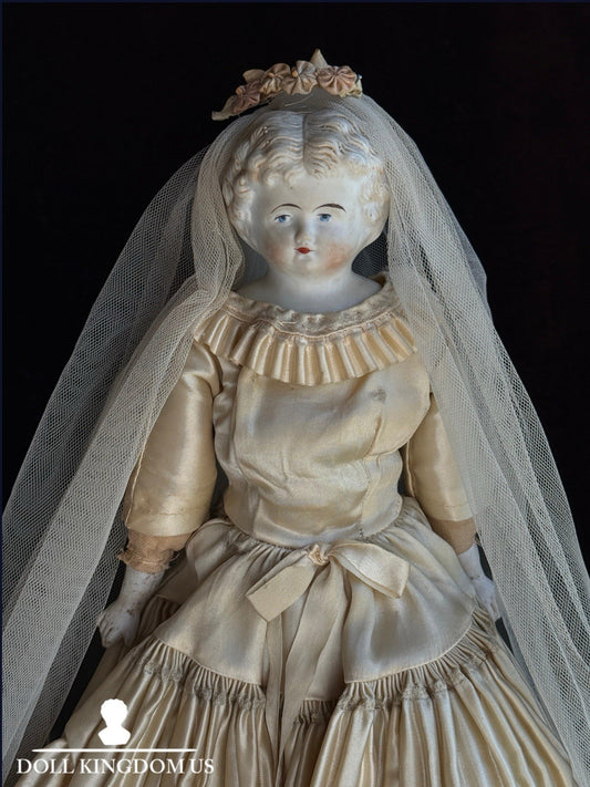 Antique German 16.5” Bisque Cloth Parian Bride Doll