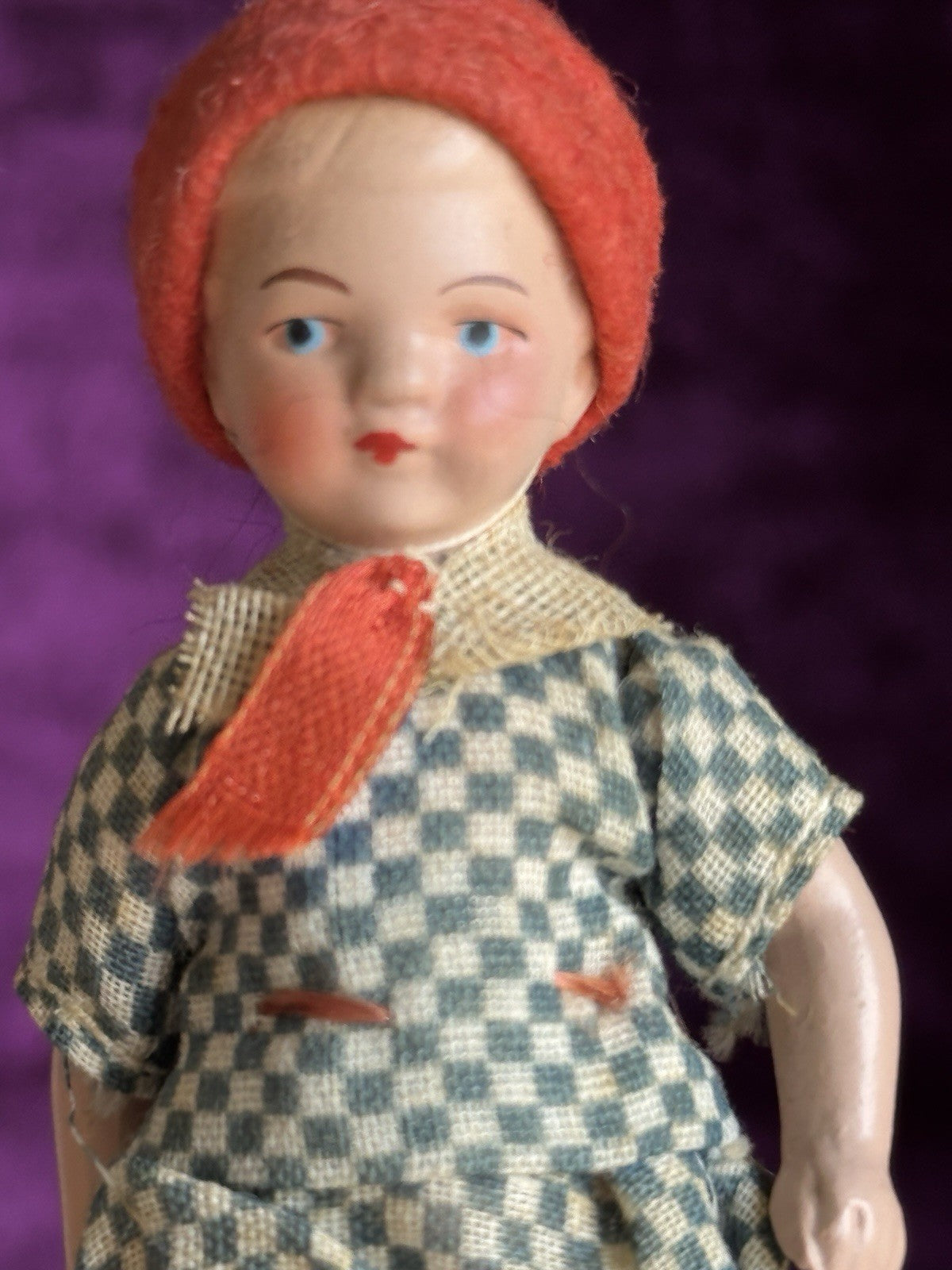 Pair of Antique German Hertwig  Miniature Dollhouse Boy and Girl Dolls