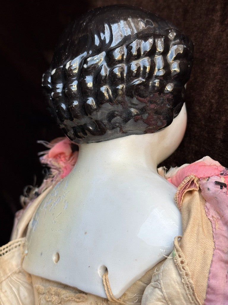 Antique German 21.75” Flat Top Highbrow China Shoulder Head Doll