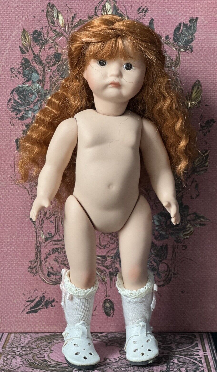 Collectible Reproduction of Antique Mignonette Pouty Face Porcelain 8” Doll