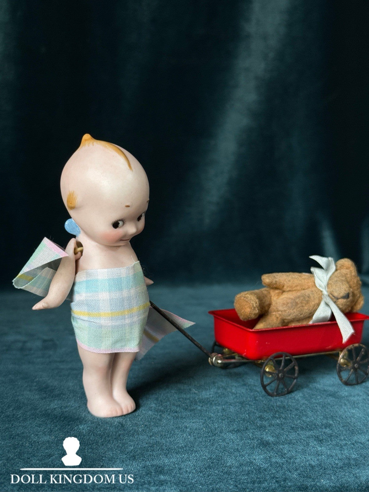 Reproduction Of Antique German All-Bisque Kewpie 4 3/4” Doll Blue Wings