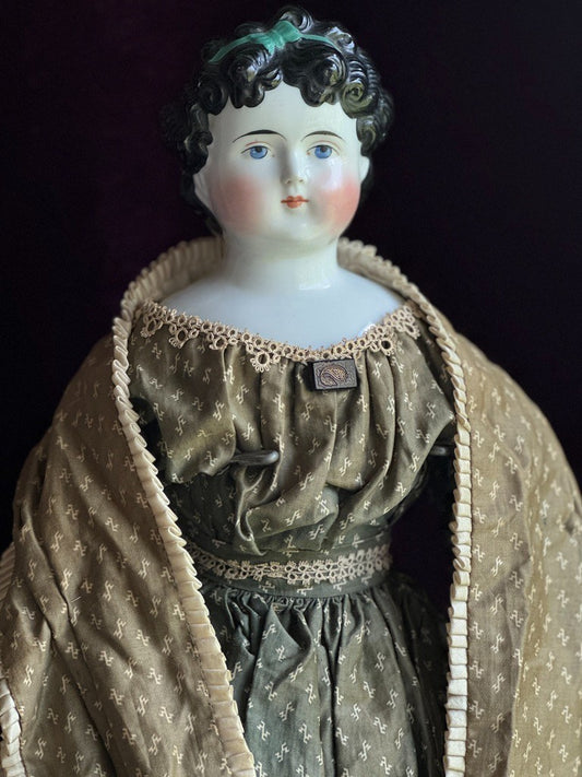 Large Antique German 26” Dolly Madison China Shoulder Head Doll
