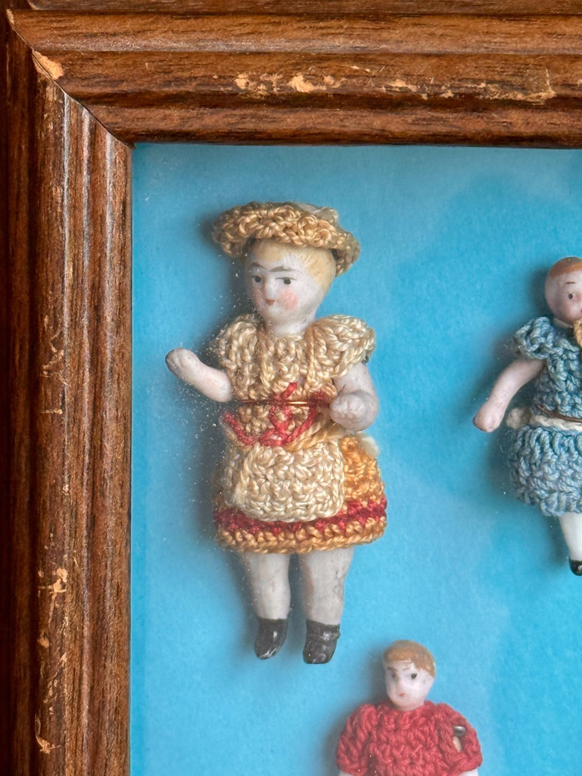 Antique Miniature Hertwig Carl Horn Dolls Framed Display 9 German Bisque Dolls