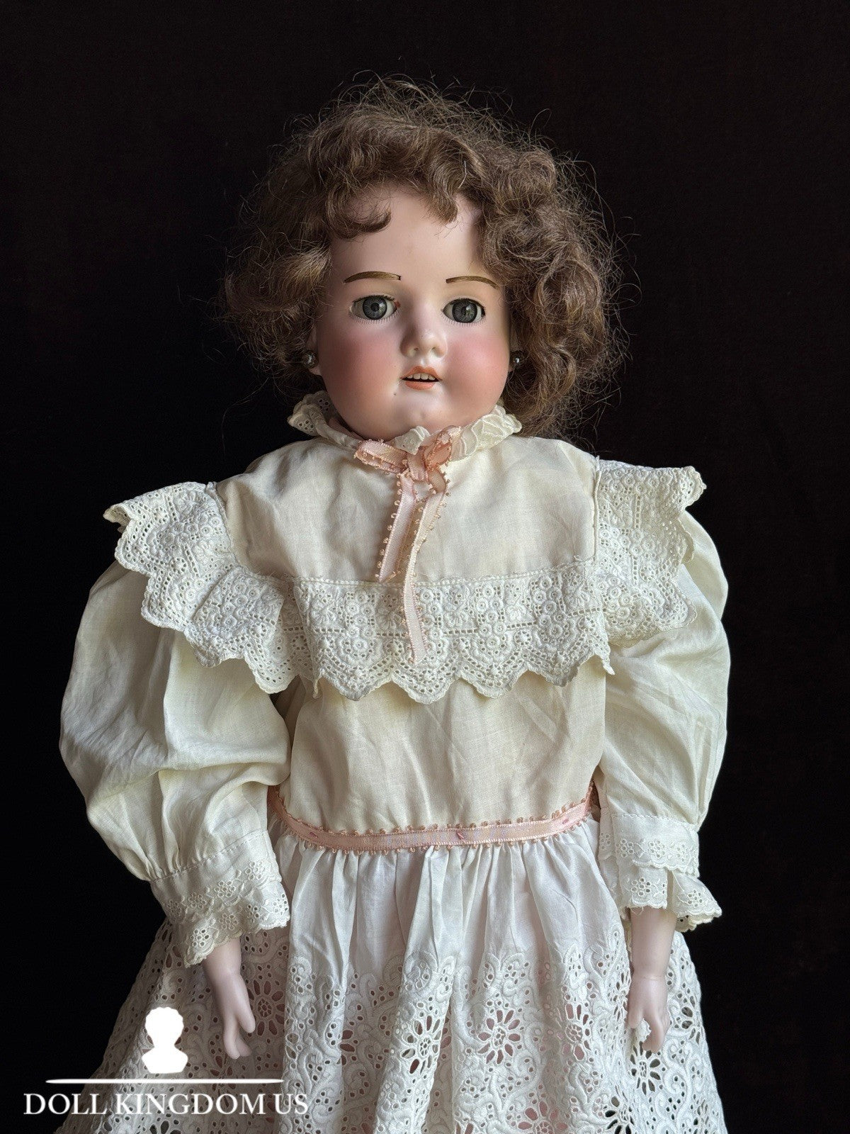 Antique German 23” Armand Marseille 370 Bisque Shoulder Head Leather Body Doll
