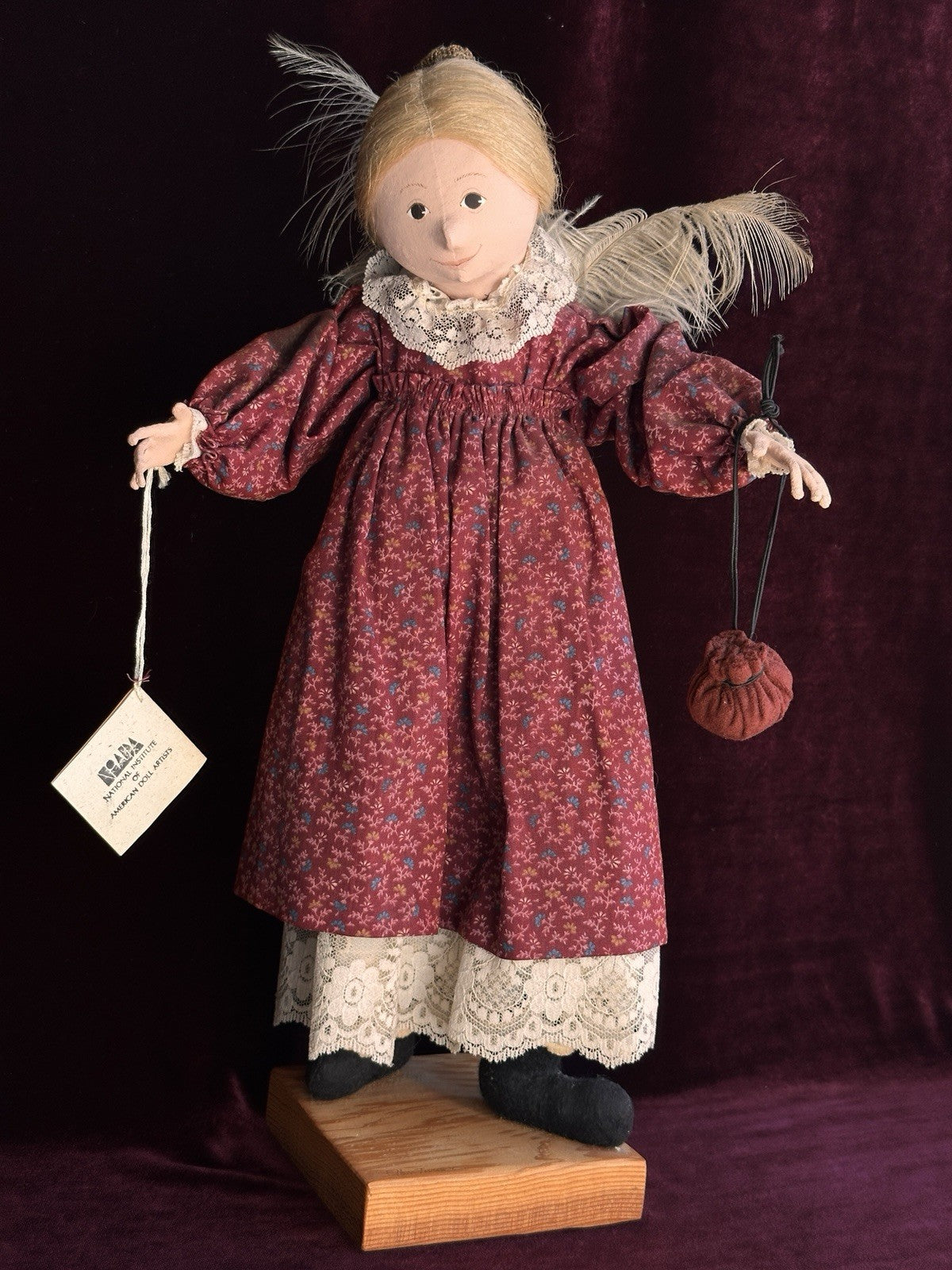 Vintage NIADA Artist Ellen Turner Cloth Painted Handmade 17” Doll with Tag