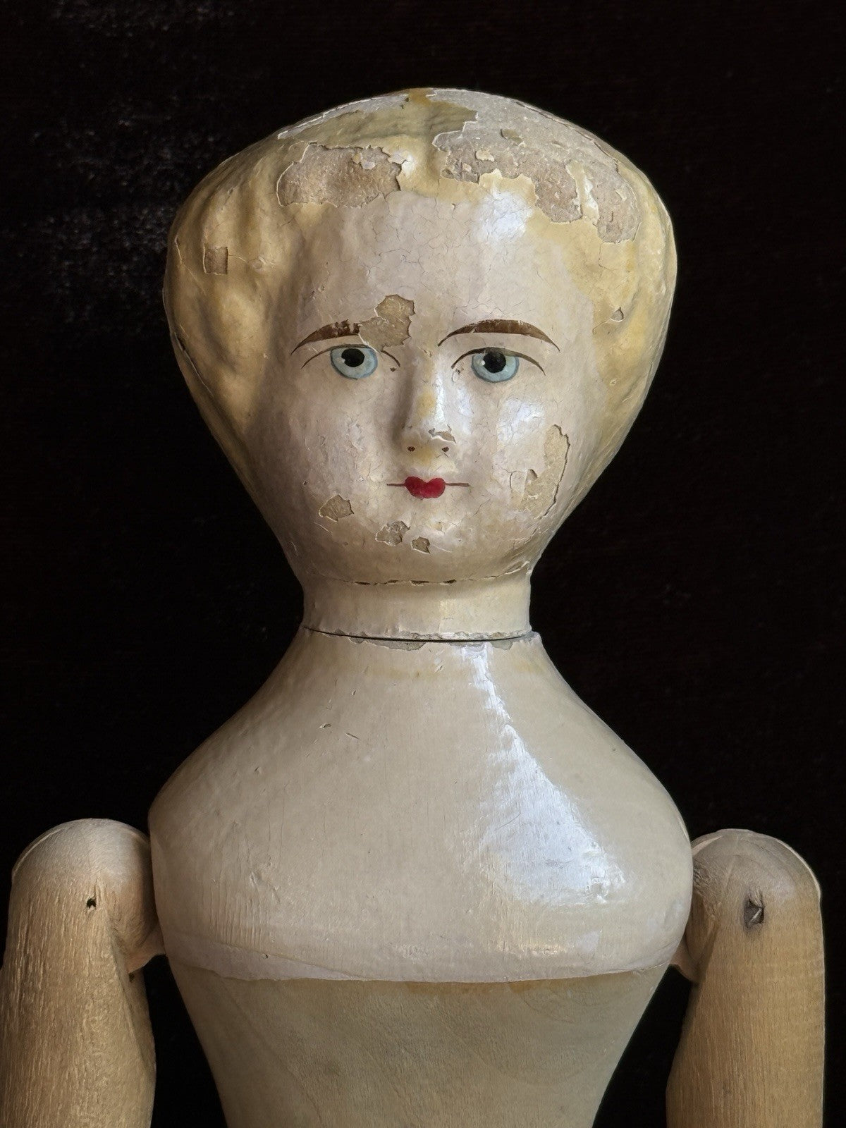 Antique American Mason & Taylor 11.5” Papier Mache Wood Metal Doll