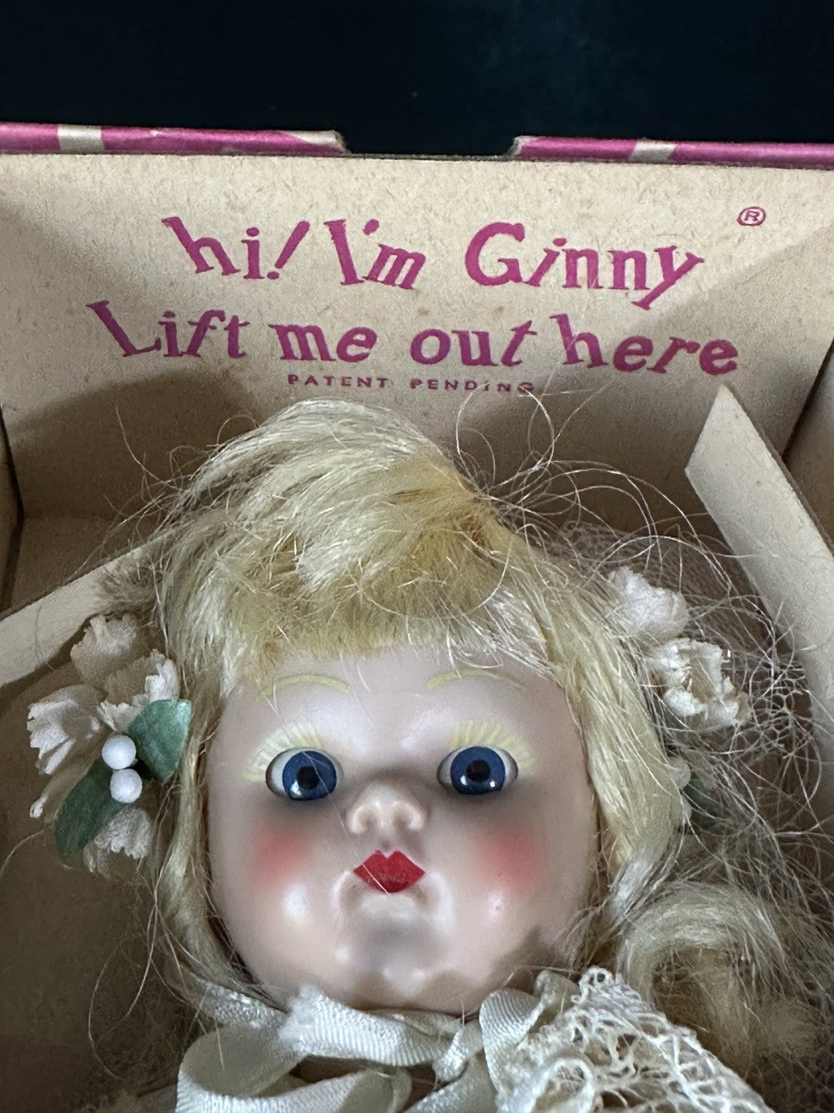 Vintage 1950’s Vogue Hard Plastic SLW Strung Ginny Doll Original Bride Outfit