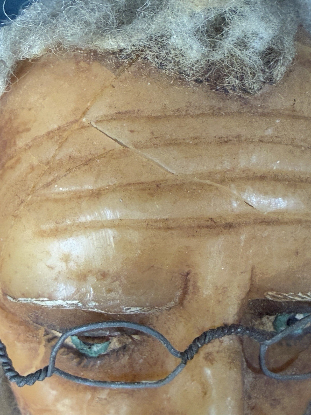 Unidentified Antique Old Men In The Wooden Chair Wax Doll