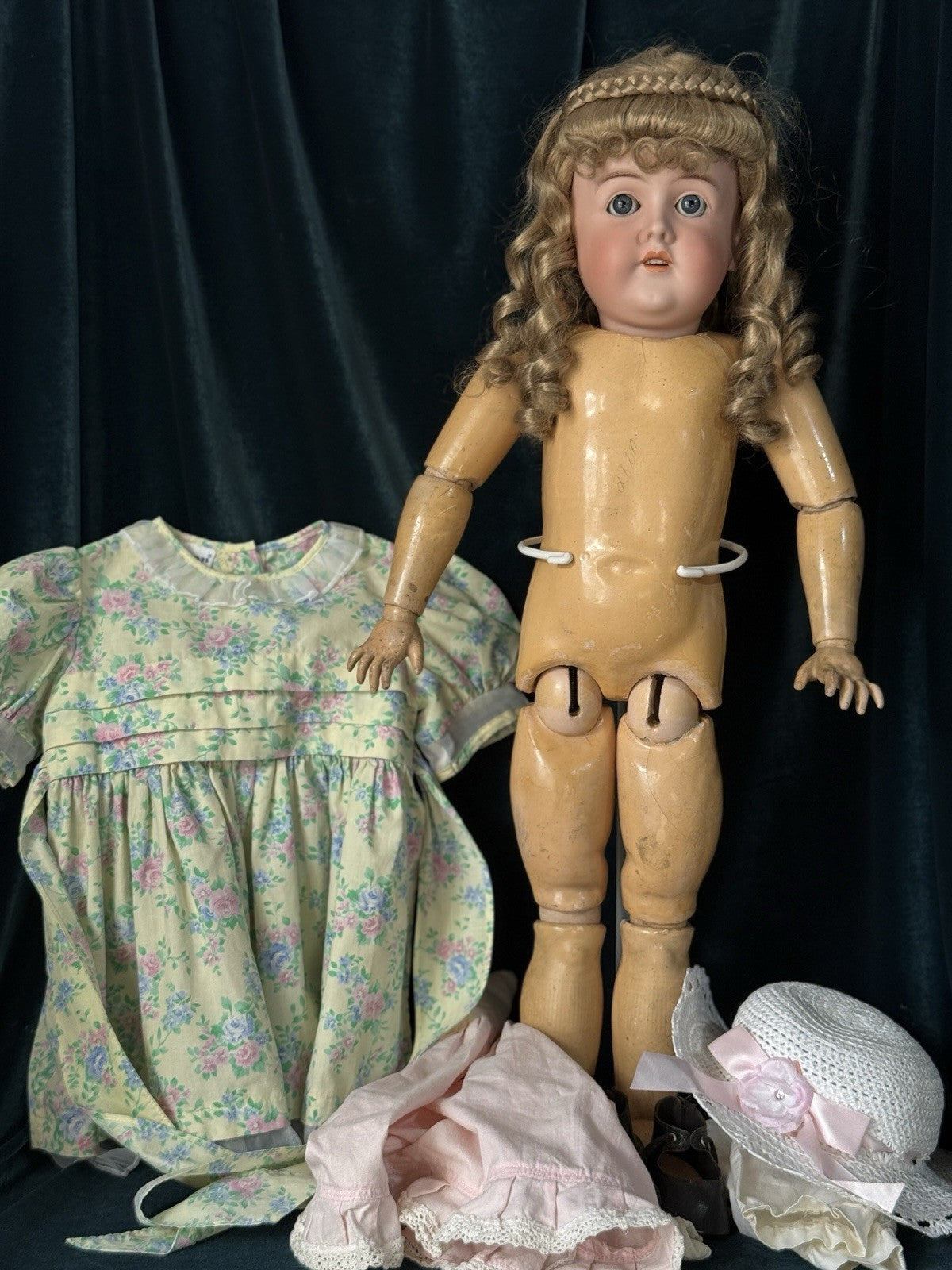 Antique German Karl Hartmann 28” Doll Bisque Head Composition Body-Damaged