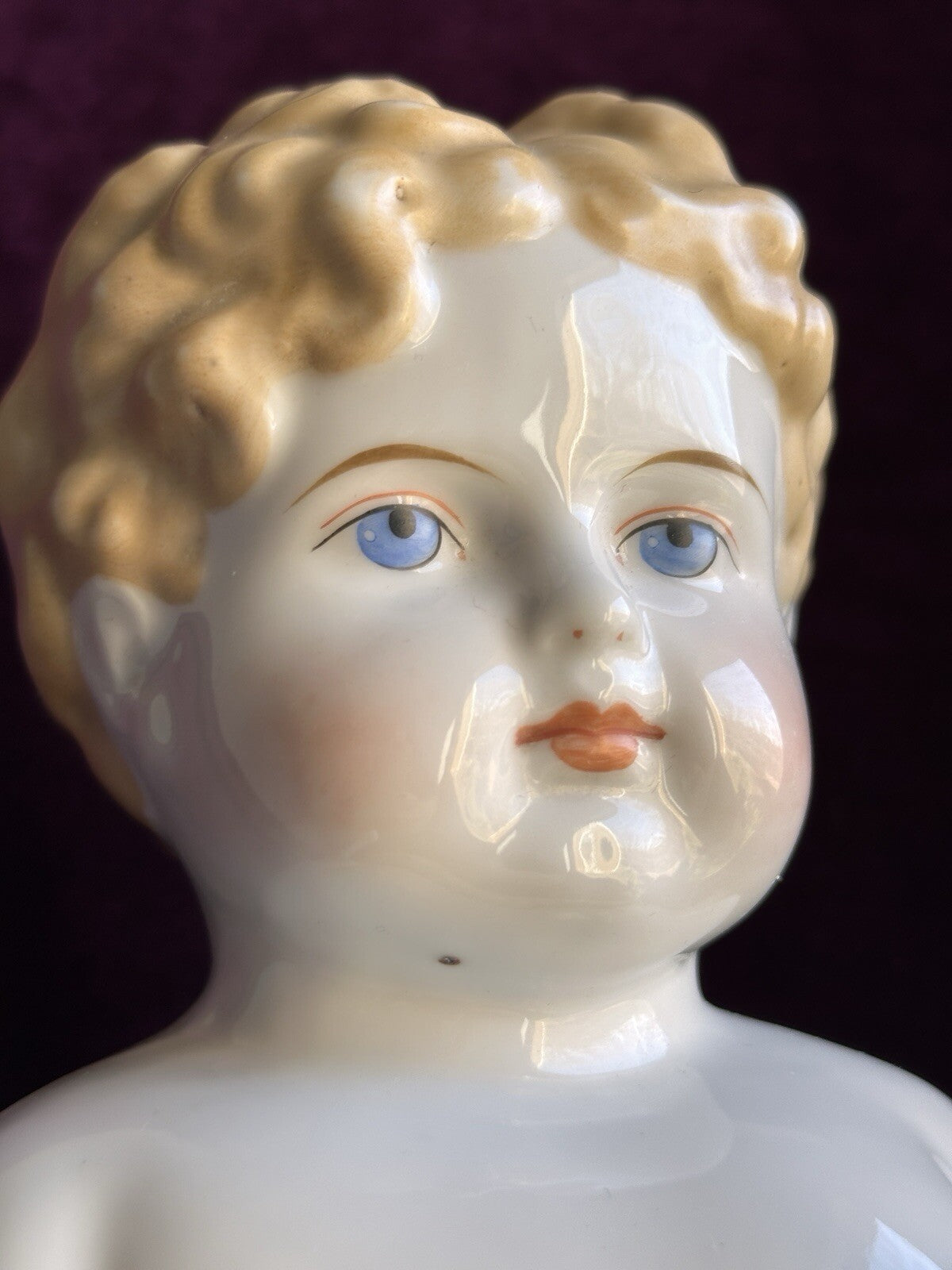 Large Antique German 24” Exposed Ears Blonde China Head Doll