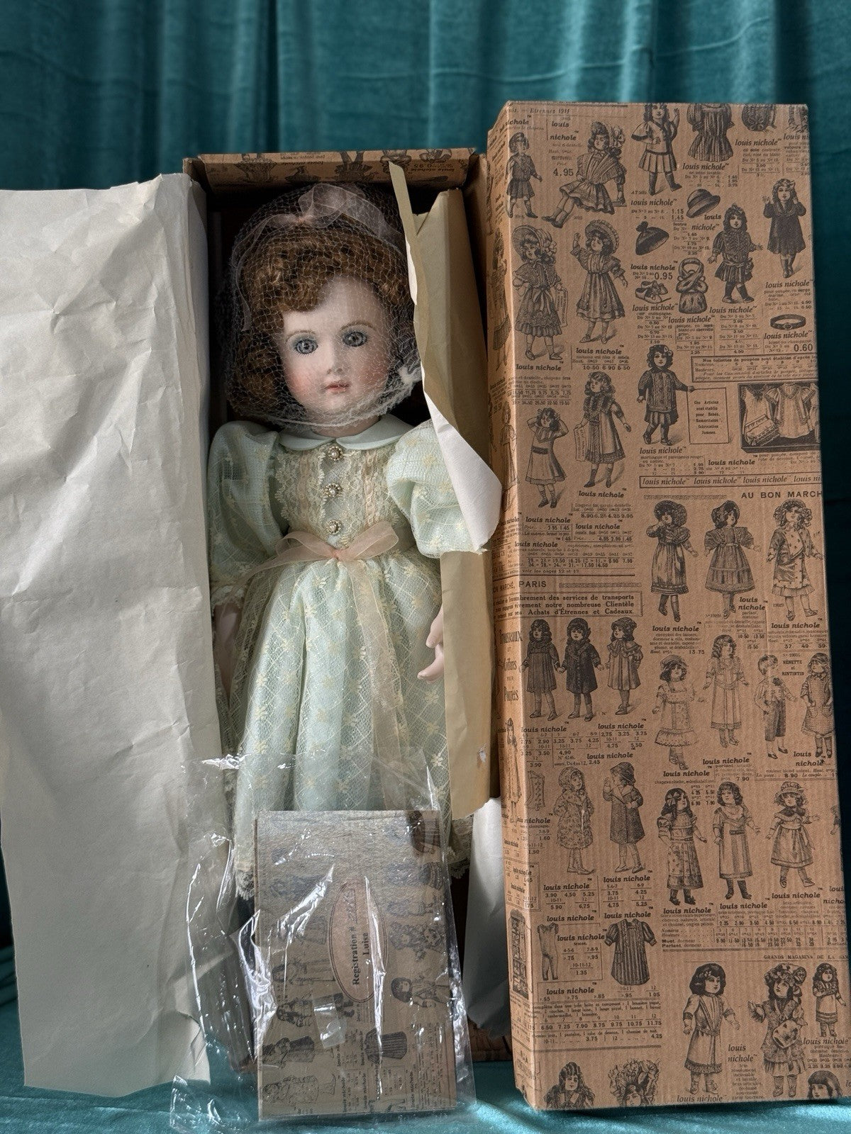MIB Reproduction of Antique French A.14.T. Porcelain 18” Doll By Louis Nichole