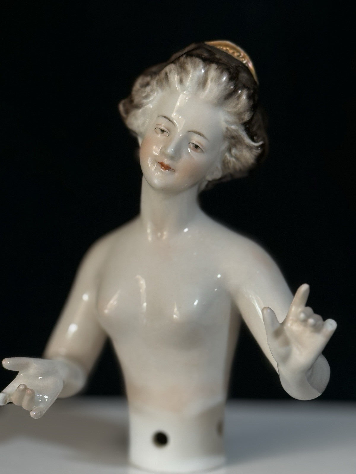 Antique German Porcelain Volkstedt Rudolstadt Half Doll Pin Cushion