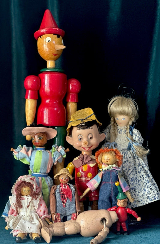 Lot Of 9 Wooden Collectible Dolls Including Ideal Company Disney’s Pinocchio