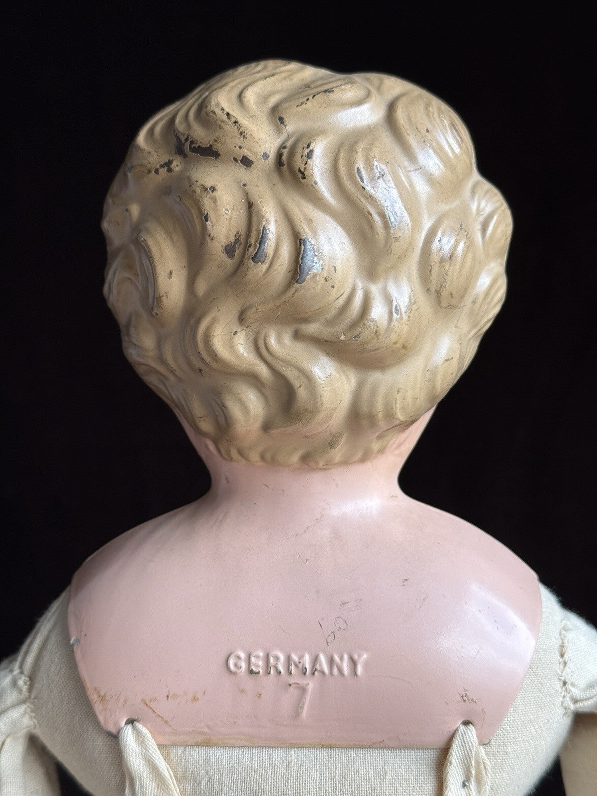 Antique German 24” Minerva Metal Tin Head Fashion Doll