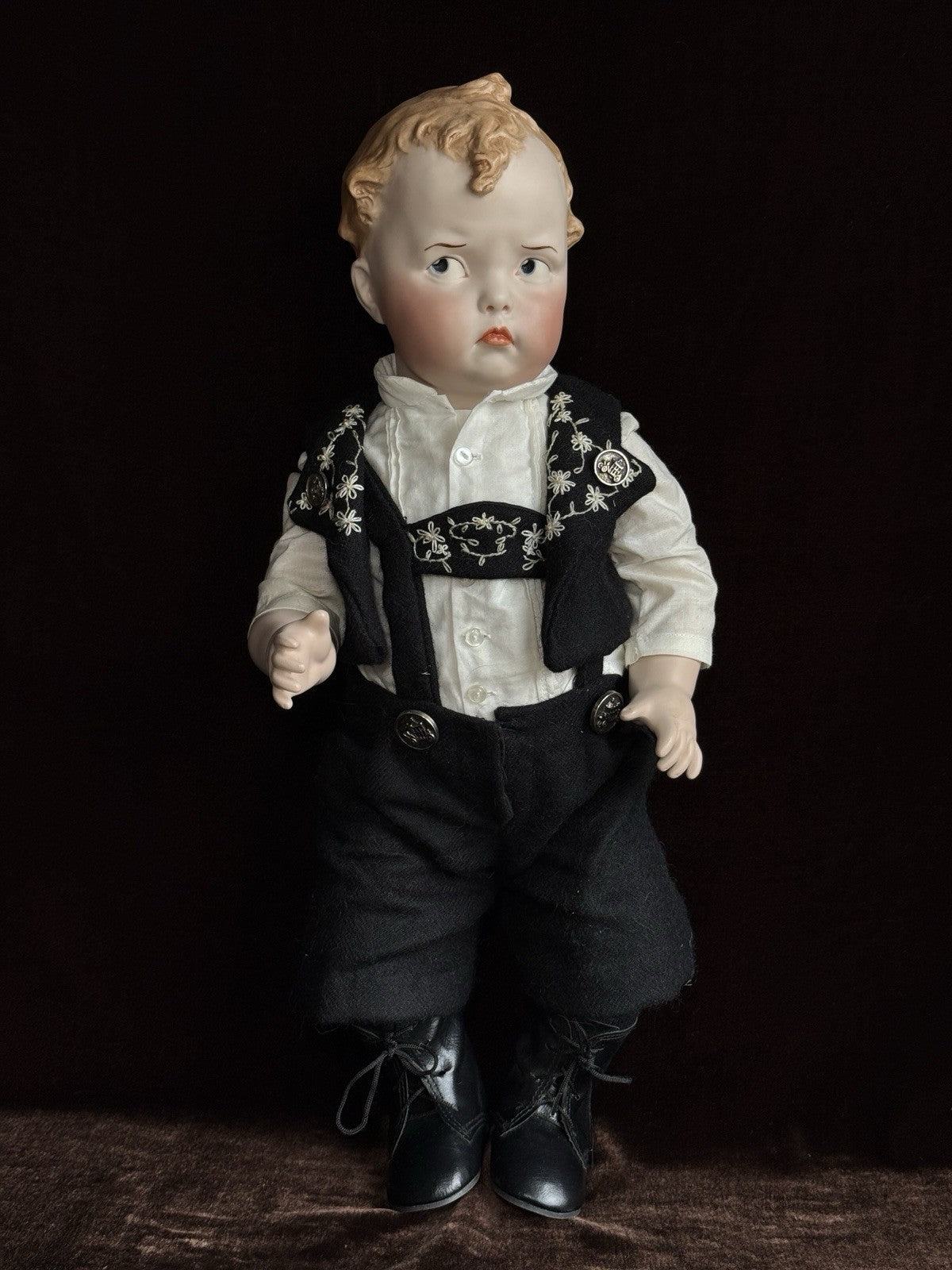 Porcelain Comp 18” Repro of Antique Gebruder Heubach 8644 Grumpy Character Doll