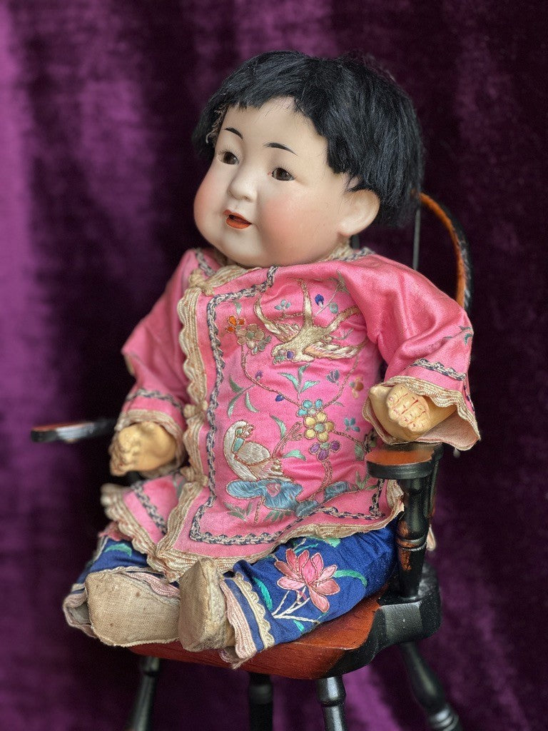 Antique German JDK Kestner 243 Asian Oriental Bisque Baby Doll Composition Body