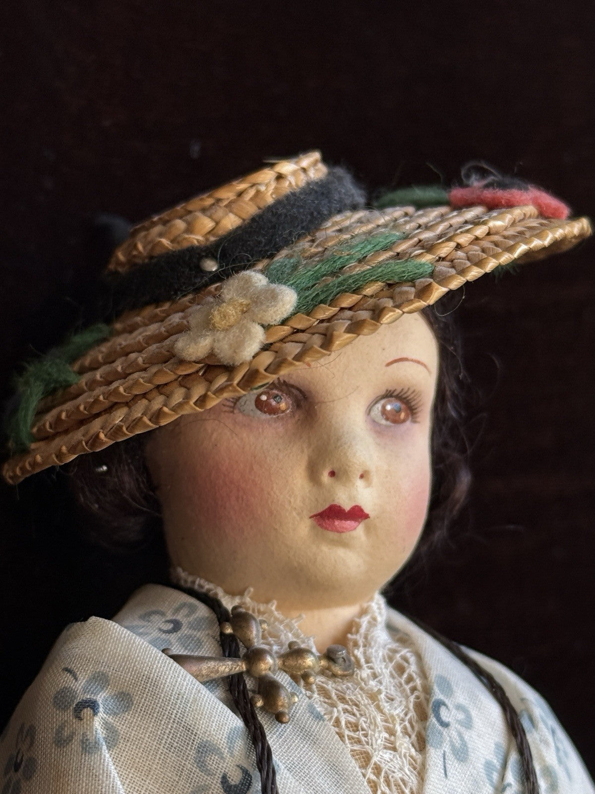 Vintage French 9” Nicette Cloth Felt Traditional Character Doll with Tag
