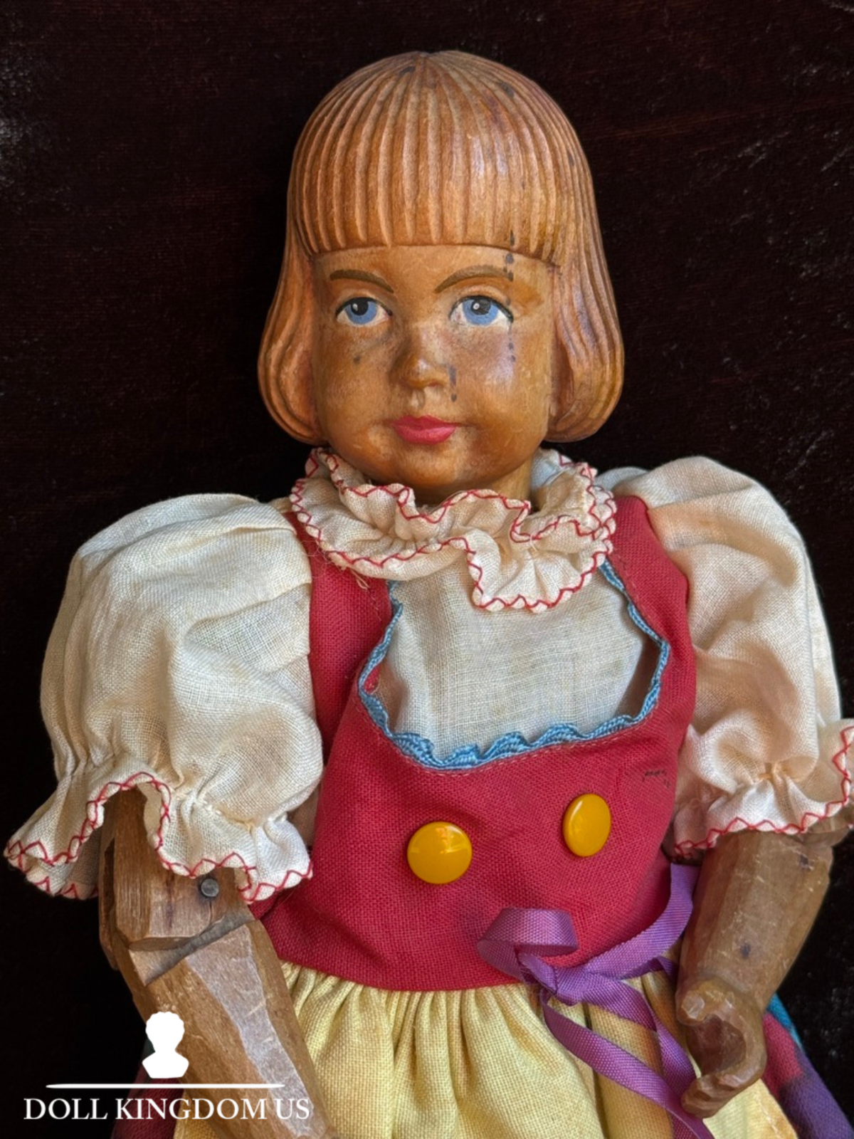 Large Vintage 11.5” Swiss Huggler Wood Carved Jointed Doll