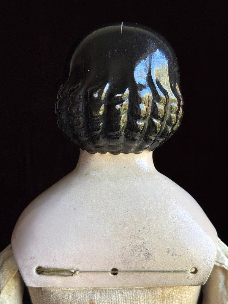 Large Antique German 25” Covered Wagon China Head Doll with Brown Eyes