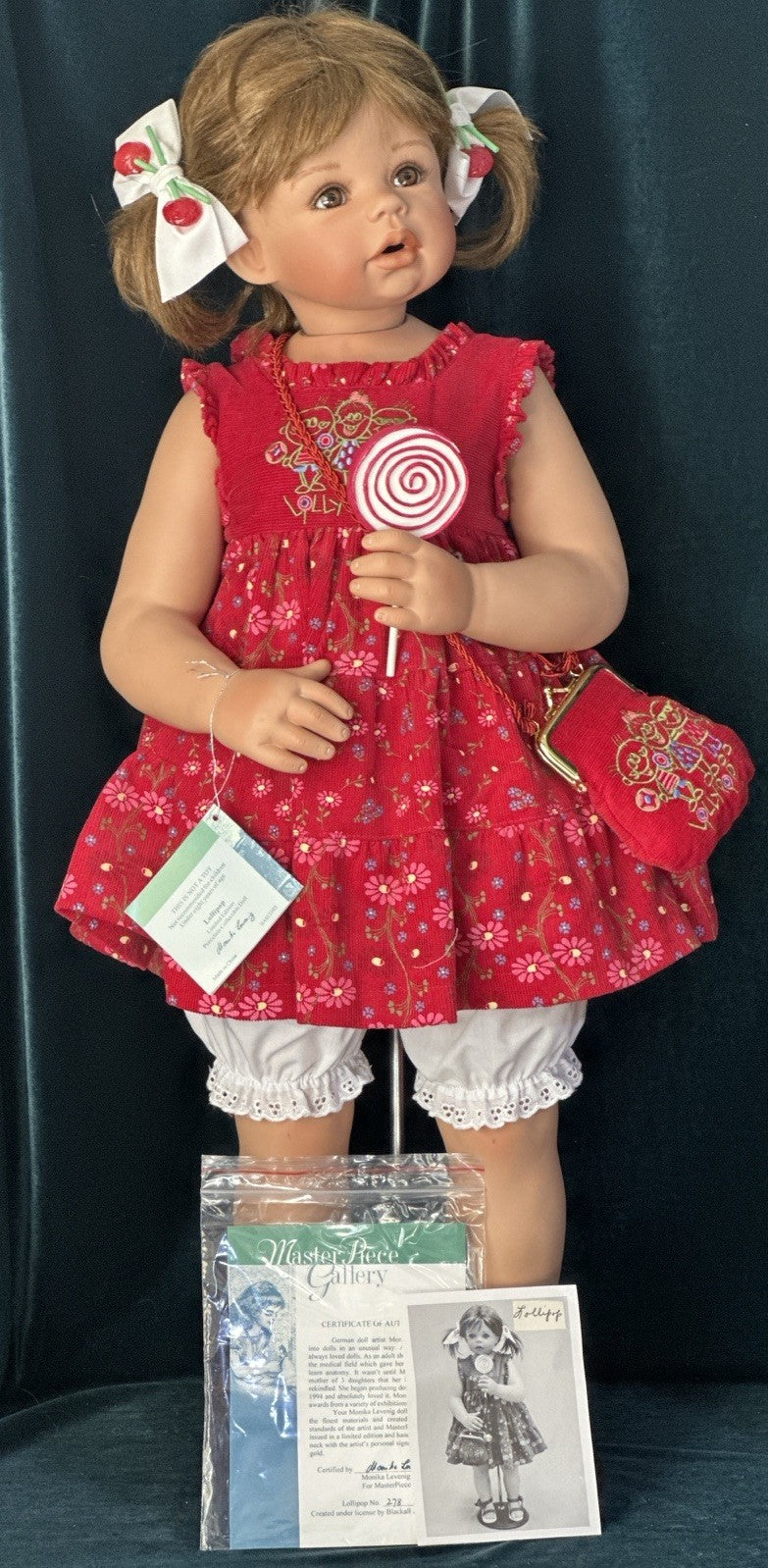 Collectible Porcelain 30” Doll “Lollipop ” by Monika Levenig LE 400 Tag/COA