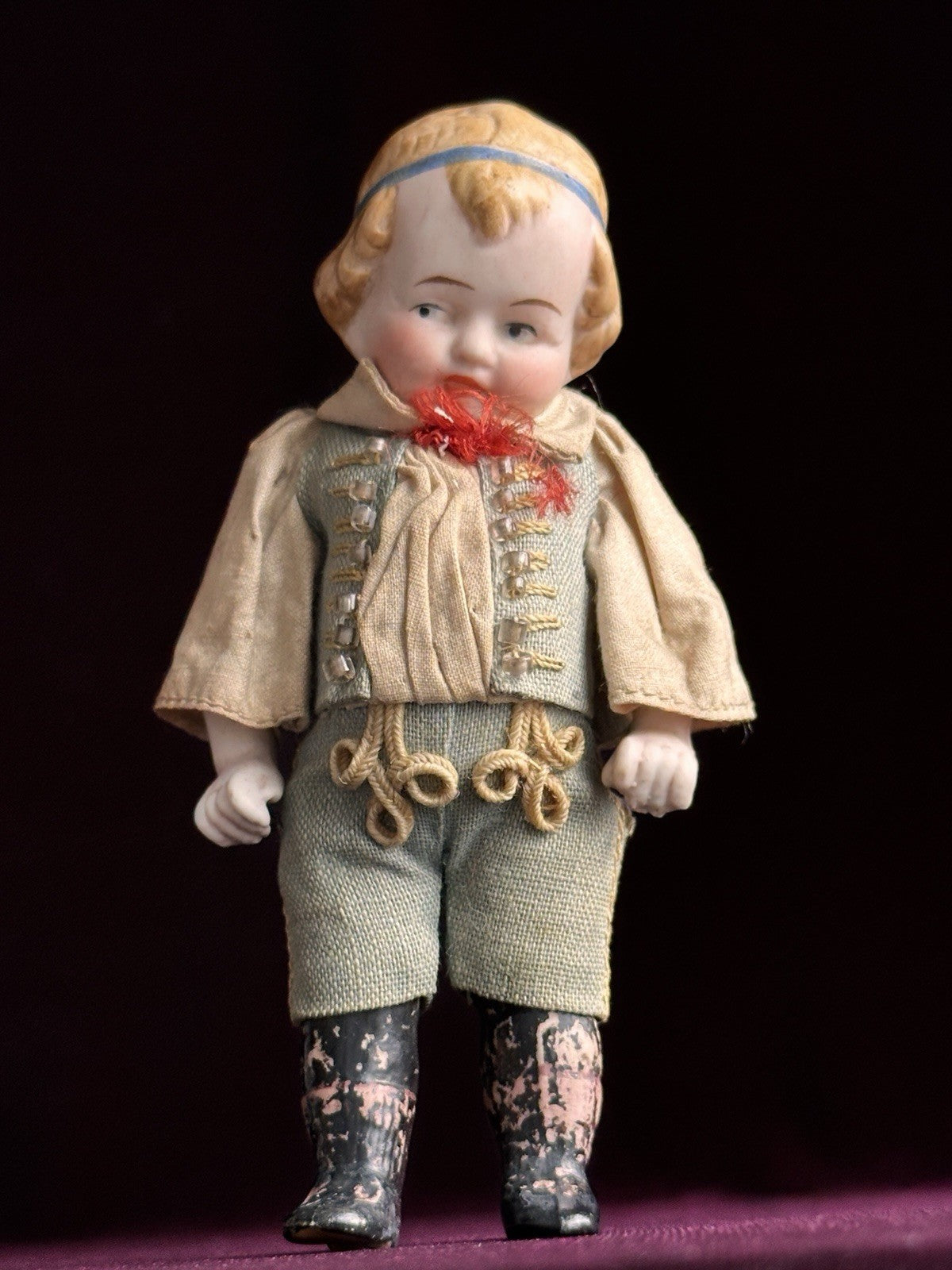 Antique German 4.25” Heubach Coquette Dollhouse All Bisque Miniature Doll