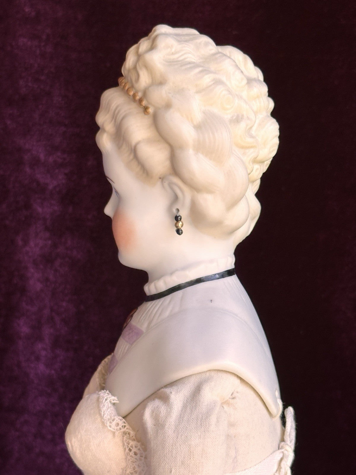 Vintage 17.5” Reproduction of Antique German Parian China Doll Pierced Ears
