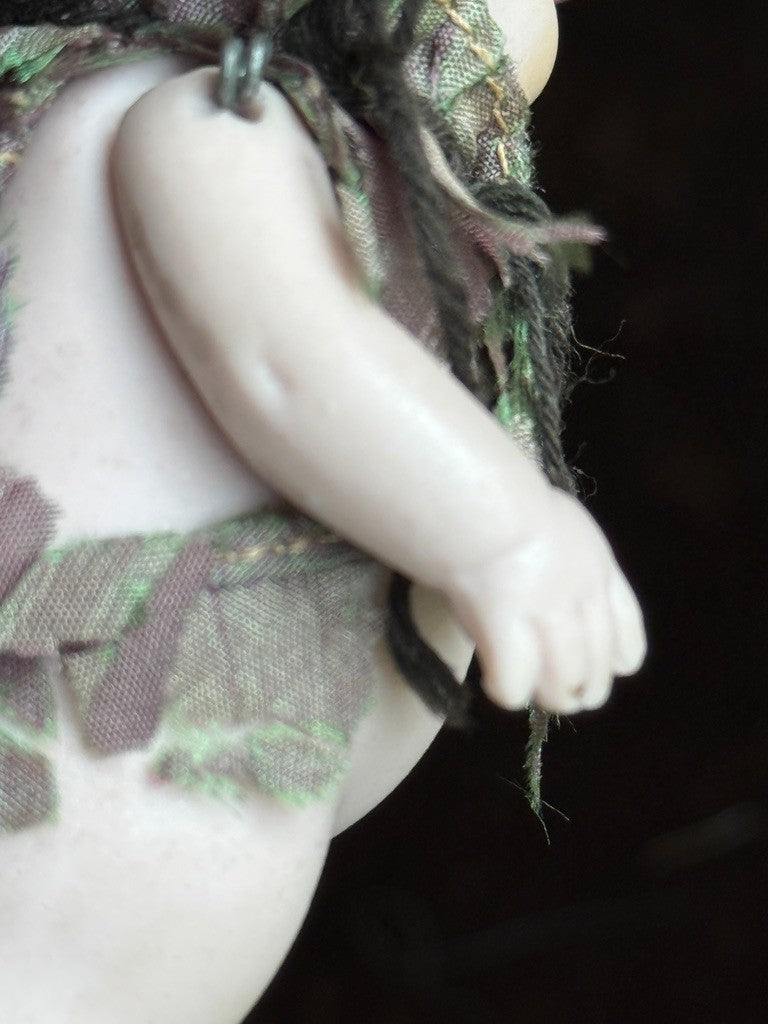 Antique German Hertwig Miniature 4" All Bisque Dollhouse Doll Molded Bow