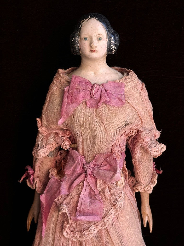 Antique German 13” Papier Mache Milliner’s Model Doll with Bun