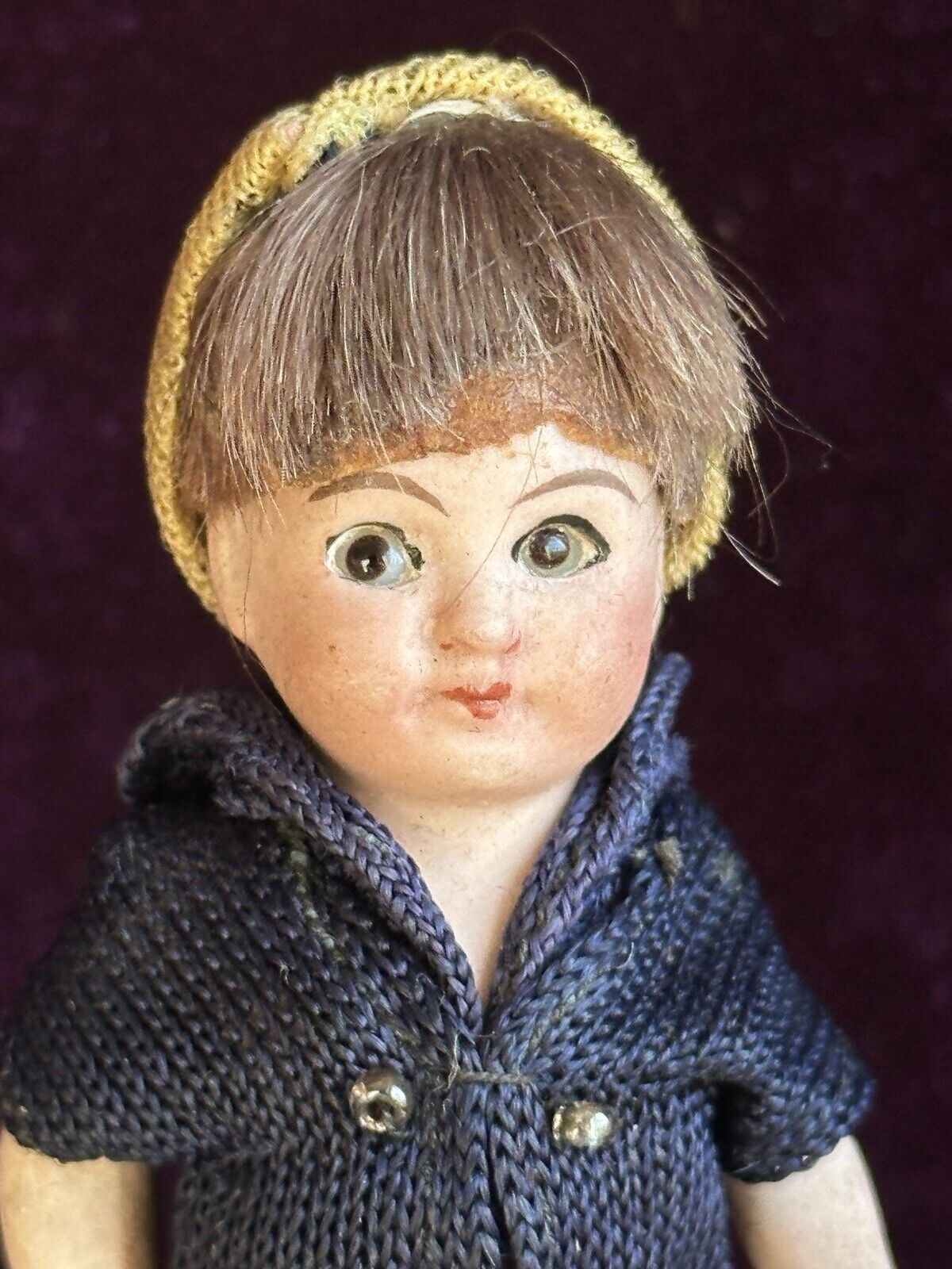 Antique German 3.75” Gebruder Kuhnlenz (?) Dollhouse Mignonette All Bisque Doll