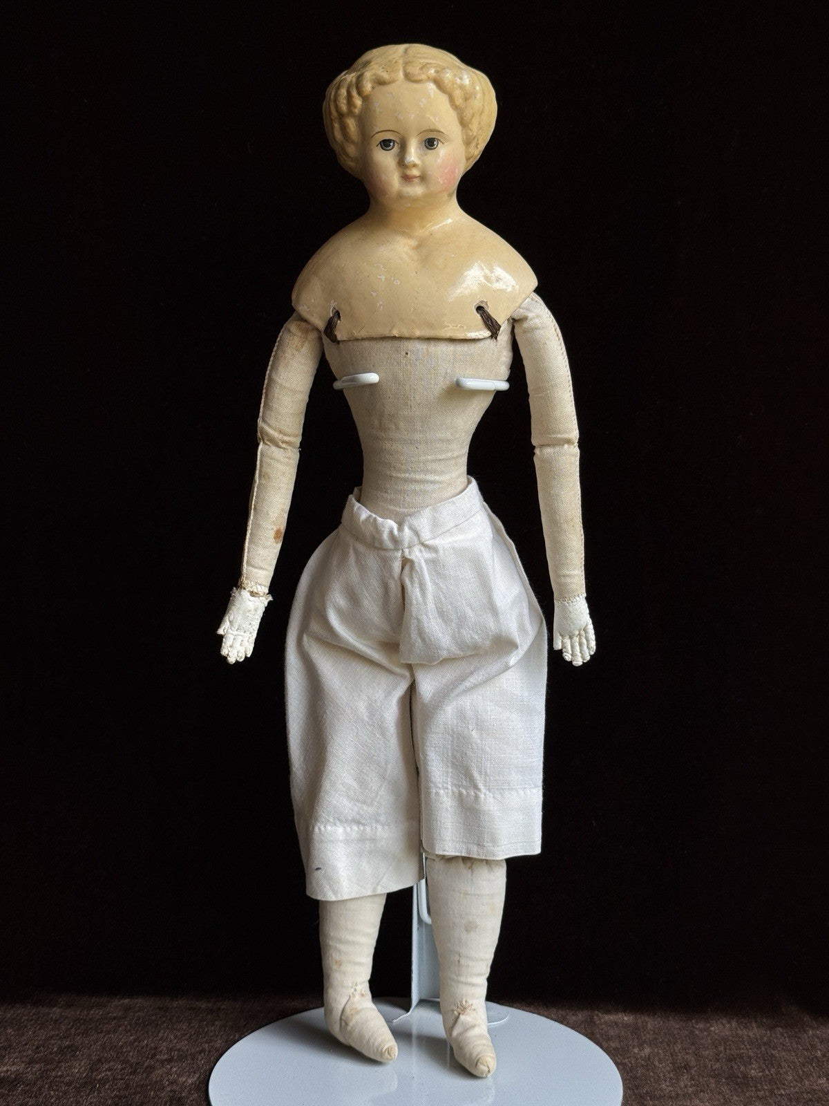 Antique German 14” Müller & Strassburger Papier Mache Doll Original Label