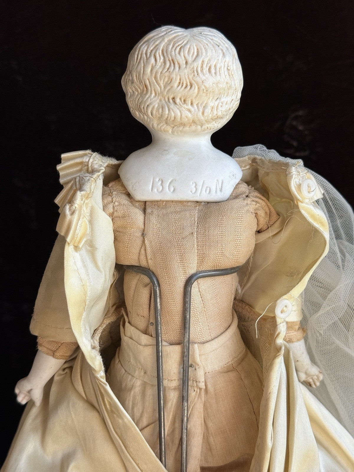 Antique German 16.5” Bisque Cloth Parian Bride Doll