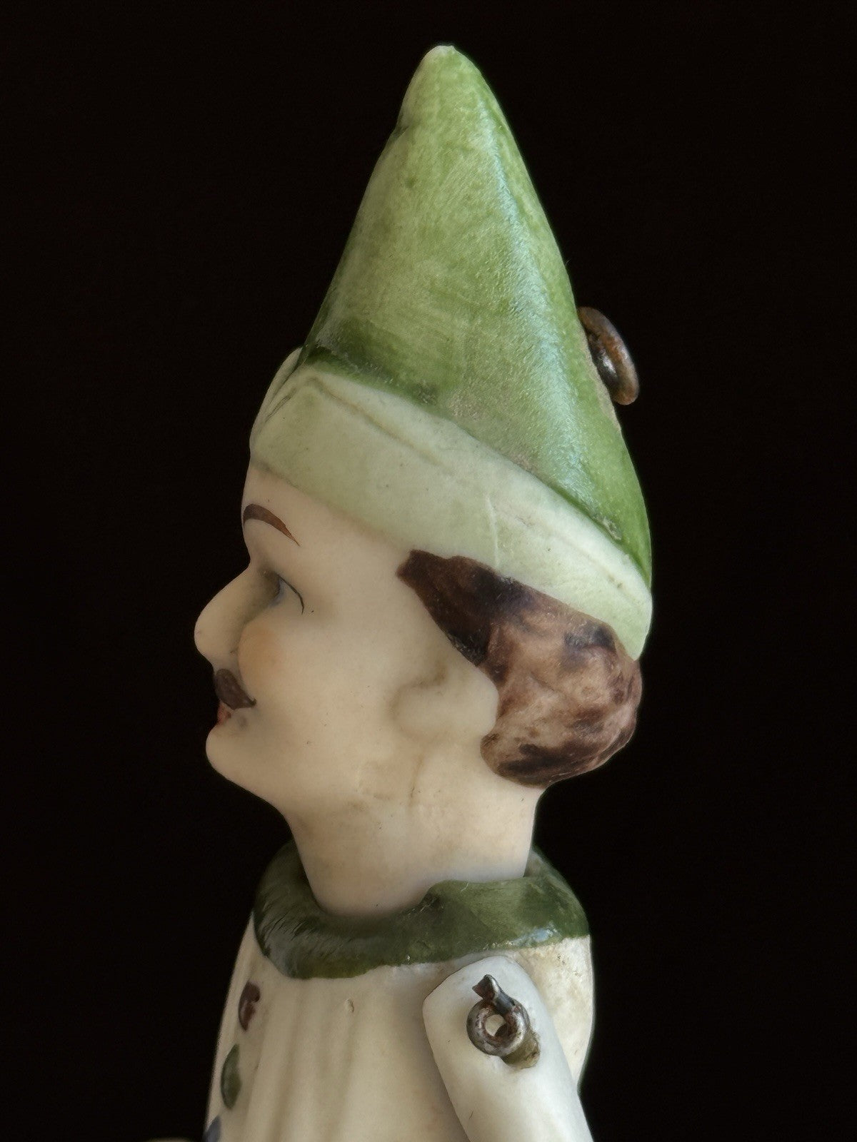 Antique German Miniature 4.25” All Bisque Jester Doll