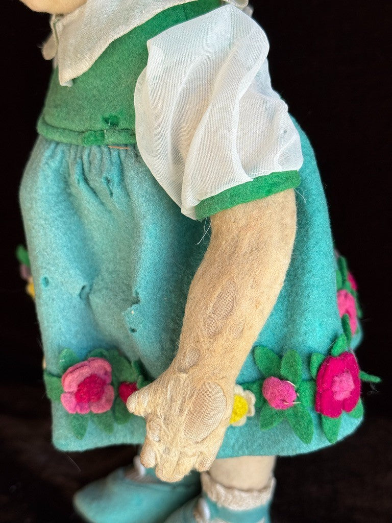 Vintage Italian 13” Lenci 70 (?) Felt Cloth Character Girl Doll