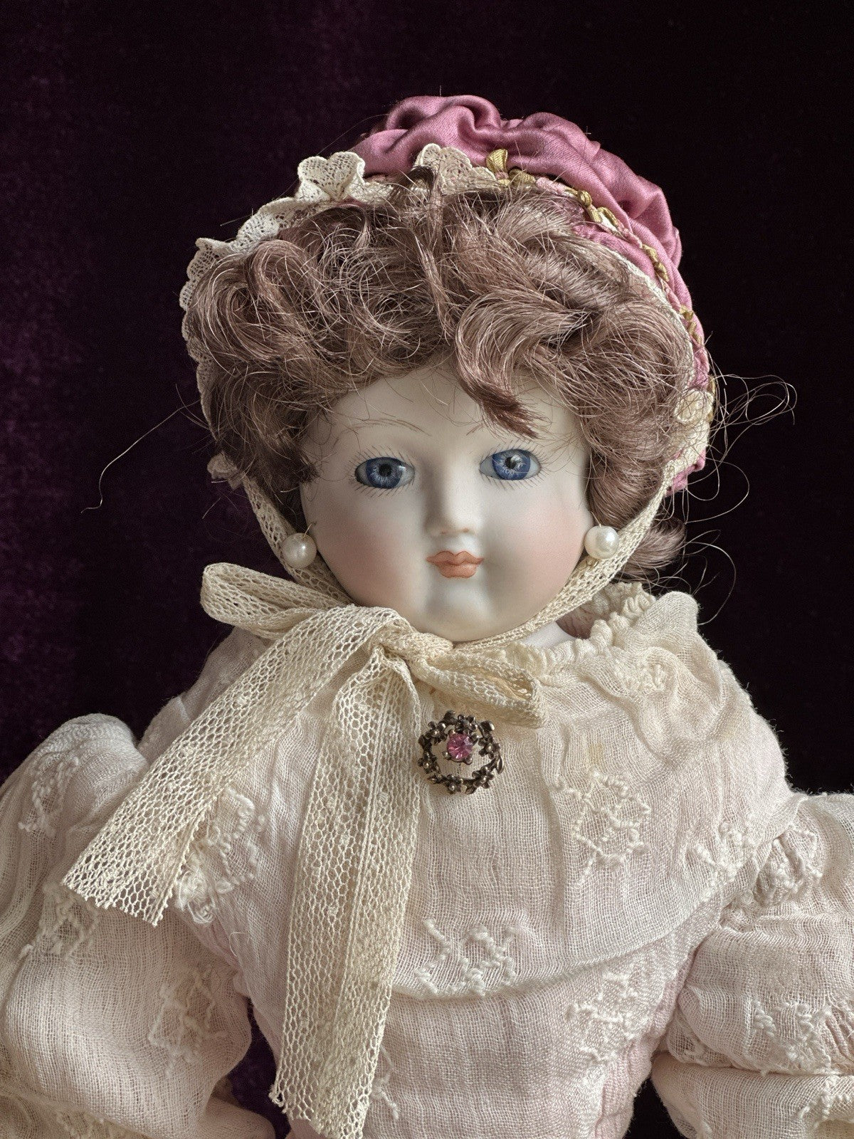 Vintage Porcelain 16” Reproduction Of Antique French Fashion Doll Leather Body