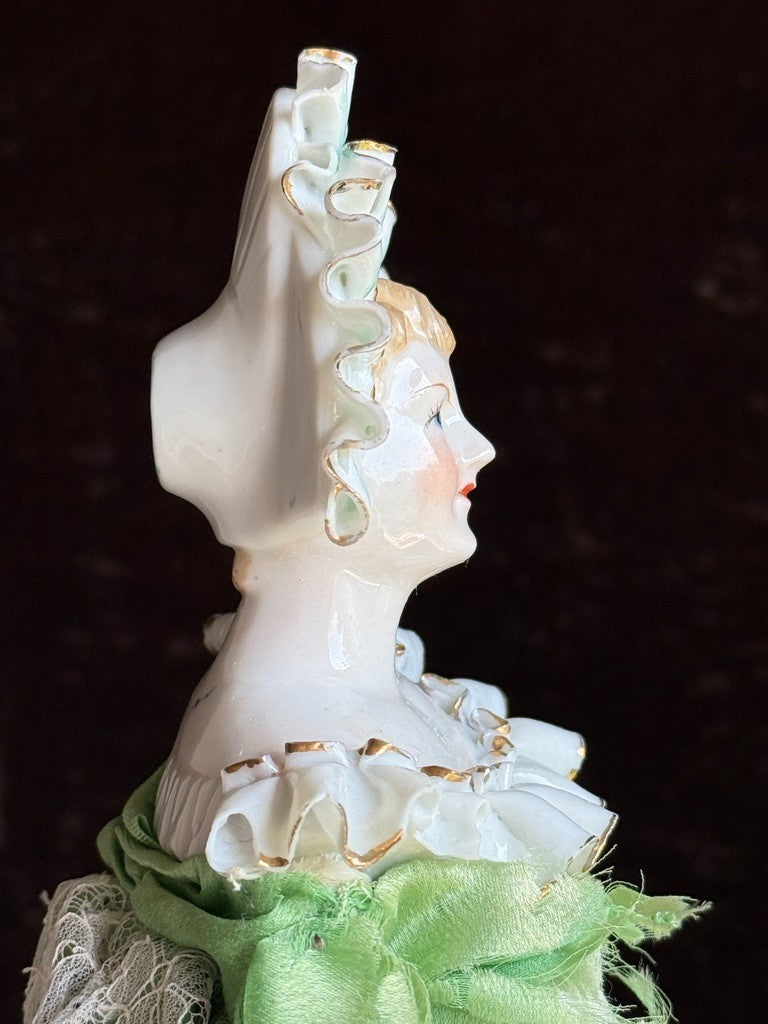 Vintage Japan (?) Cabinet Size 11.75” Dresden Style Molded Lace China Bust Doll