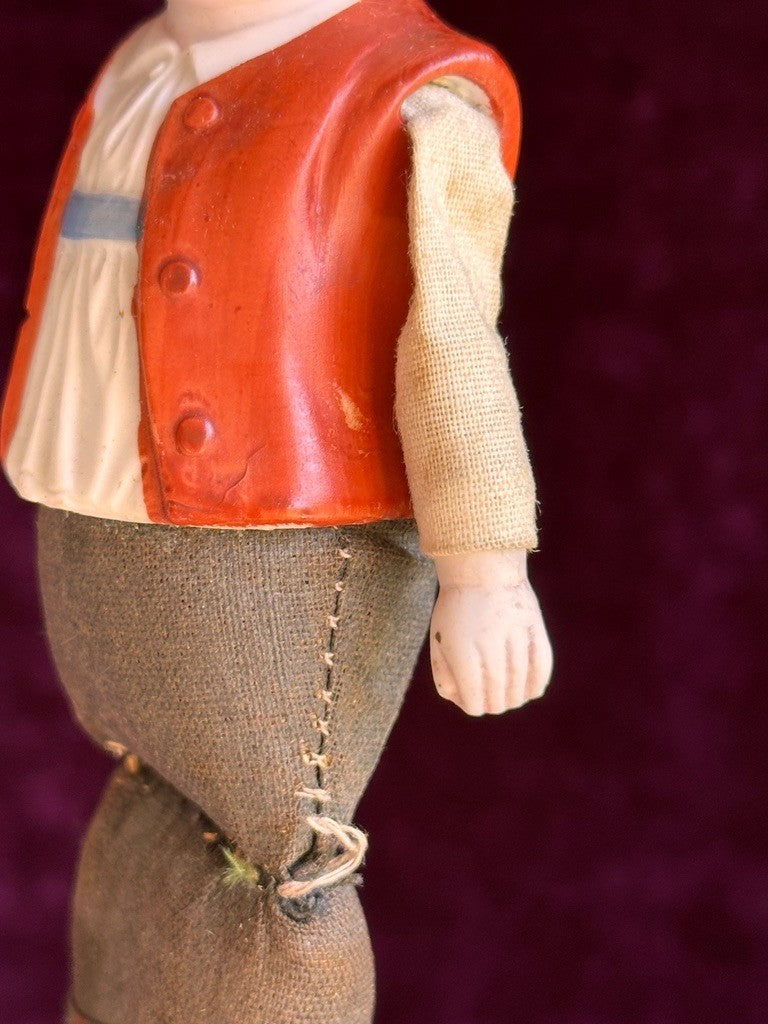 Rare Antique German Hertwig 7.5” Bisque Molded Torso Character Dollhouse Doll