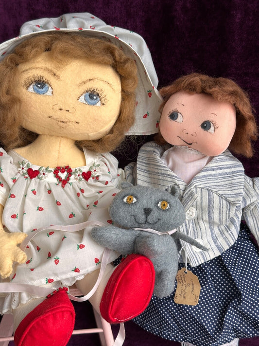 Lot of 2 Vintage Handmade Cloth Felt Dolls