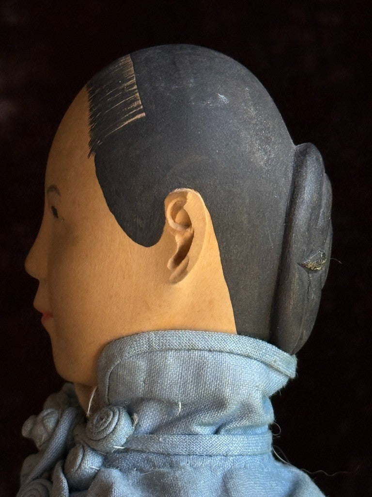Antique Chinese 11.5" Door of Hope Mission Carved Wood Cloth Female Doll