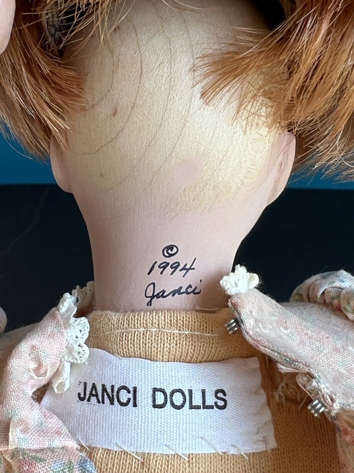 Collectible Signed 12” Wooden Carved Painted Doll by Janci Dolls