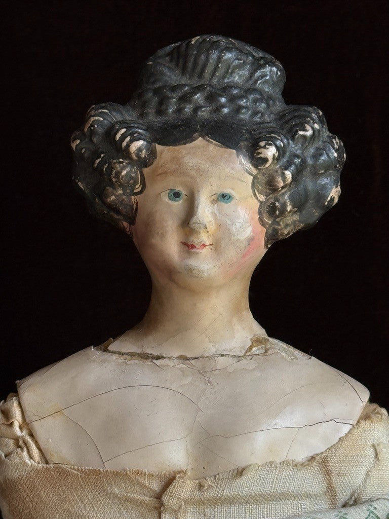 Antique German 15.5” Papier Mache Milliner’s Model Apollo Knot Coiffure Doll