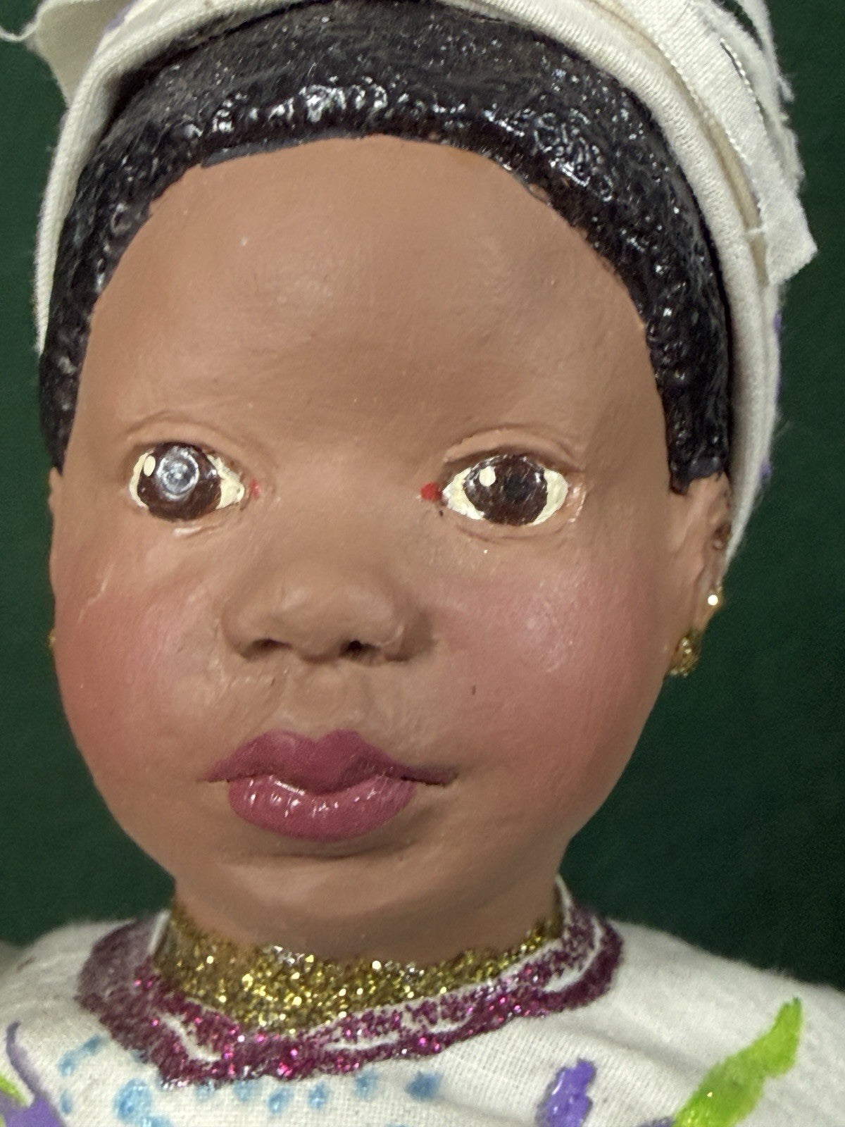 Lot Of 4 Hand painted Wooden/resin Collectible Dolls With Handmade Clothes