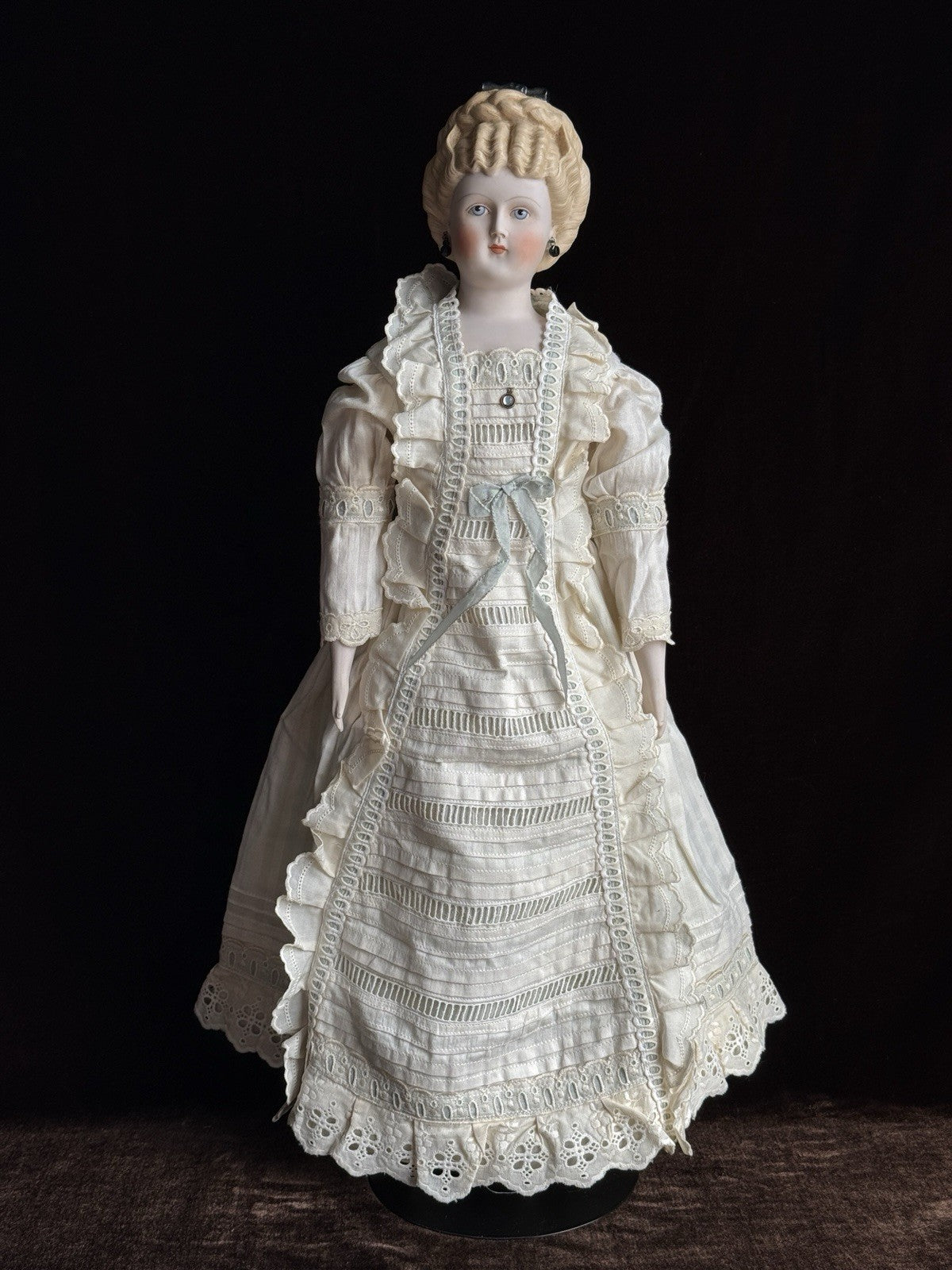 Vintage Porcelain 21.5” Signed Emma Clear Parian China Doll Pierced Ears