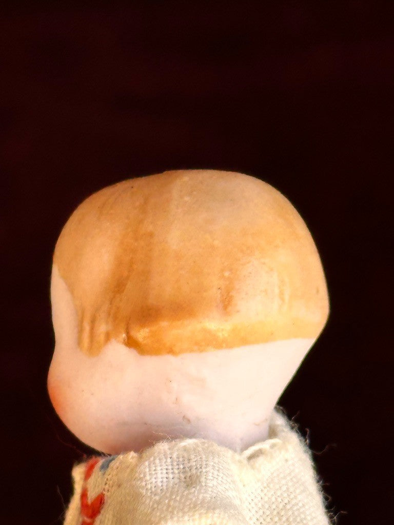 Antique German 2.75” Hertwig Dollhouse All Bisque Googly Eyes Miniature Doll